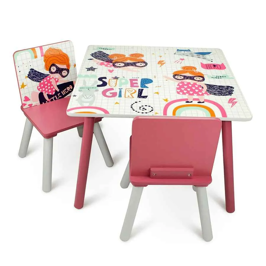 Home Canvas Monster Study Table and Two Chair Set for Childrens | Durable and Lightweight Table and Chair Set in Multicolor