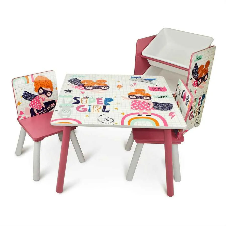 Home Canvas Monster Study Table and Two Chair Set for Childrens | Durable and Lightweight Table and Chair Set in Multicolor