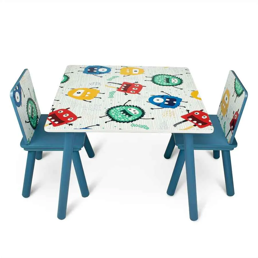 Home Canvas Monster Study Table and Two Chair Set for Childrens | Durable and Lightweight Table and Chair Set in Multicolor