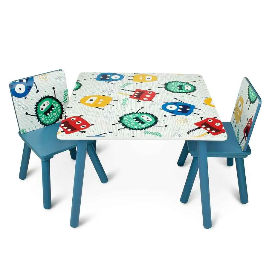 Home Canvas Monster Study Table and Two Chair Set for Childrens | Durable and Lightweight Table and Chair Set in Multicolor
