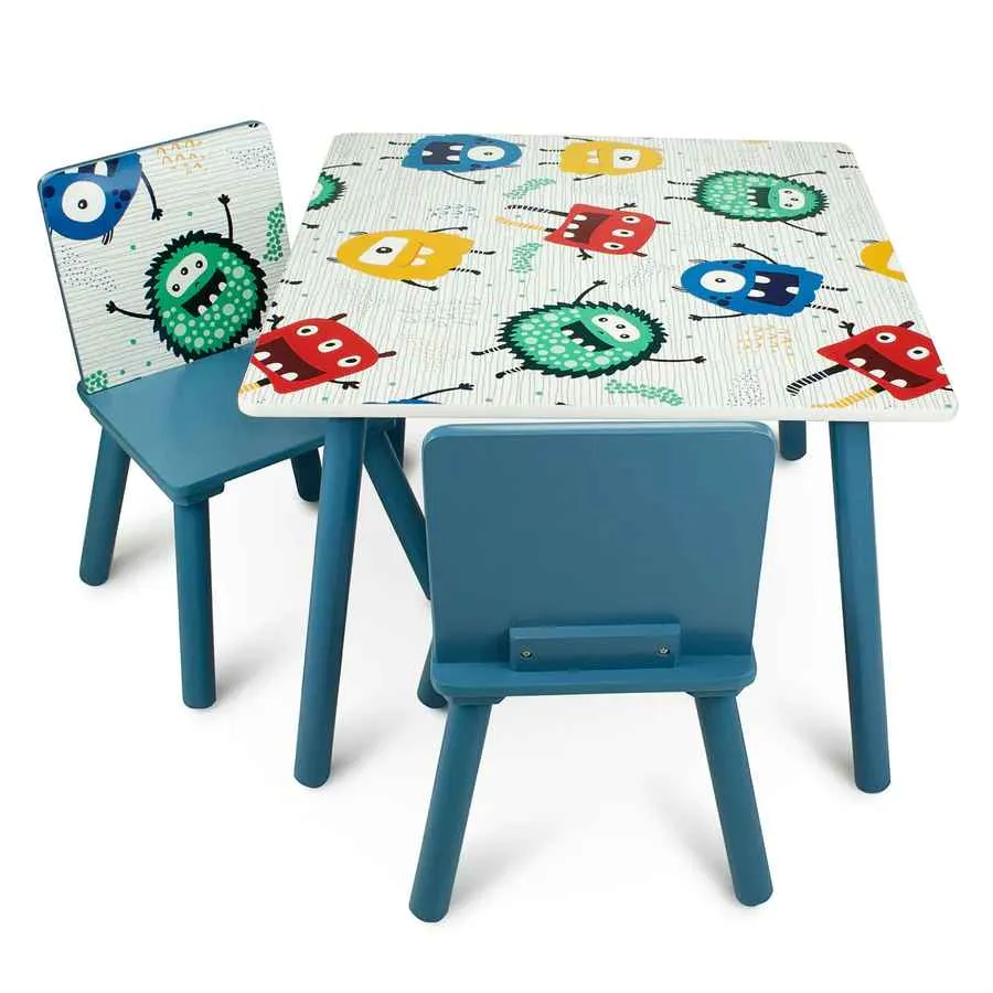 Home Canvas Monster Study Table and Two Chair Set for Childrens | Durable and Lightweight Table and Chair Set in Multicolor