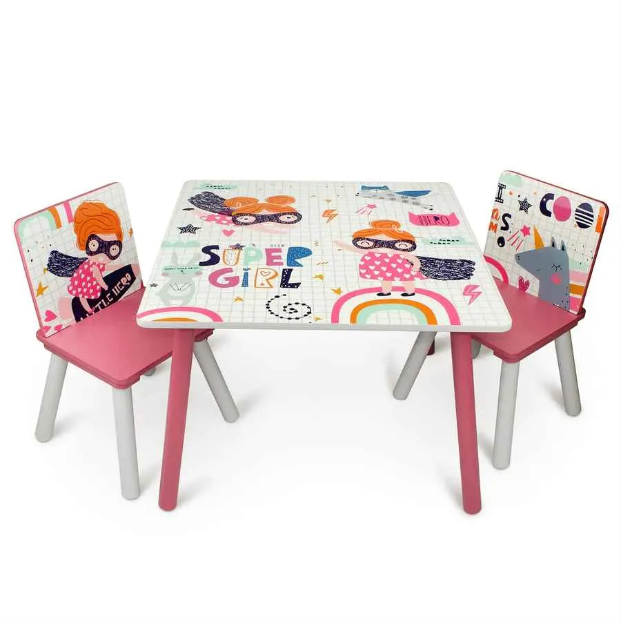 Home Canvas Monster Study Table and Two Chair Set for Childrens | Durable and Lightweight Table and Chair Set in Multicolor