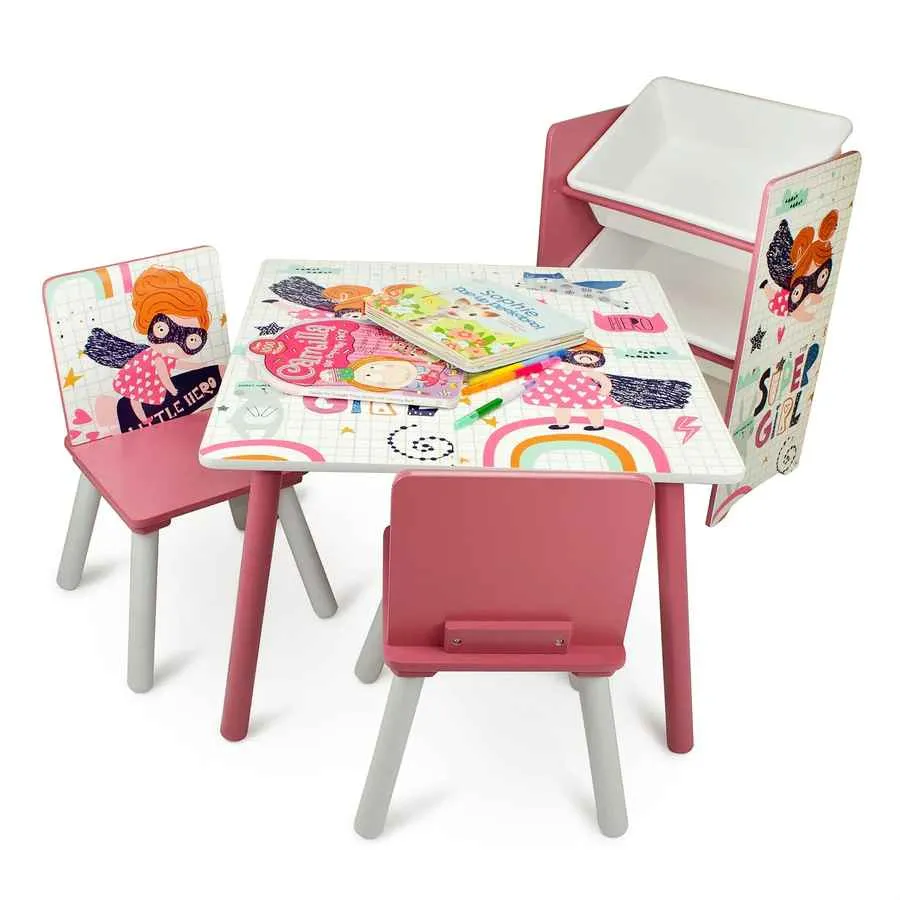 Home Canvas Monster Study Table and Two Chair Set for Childrens | Durable and Lightweight Table and Chair Set in Multicolor
