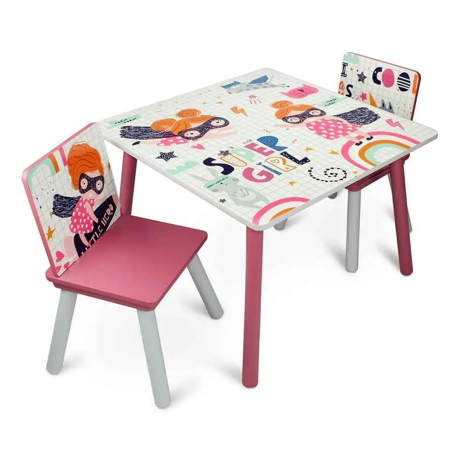 Home Canvas Monster Study Table and Two Chair Set for Childrens | Durable and Lightweight Table and Chair Set in Multicolor