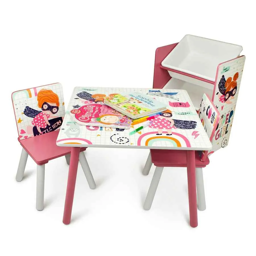 Home Canvas Monster Study Table and Two Chair Set for Childrens | Durable and Lightweight Table and Chair Set in Multicolor