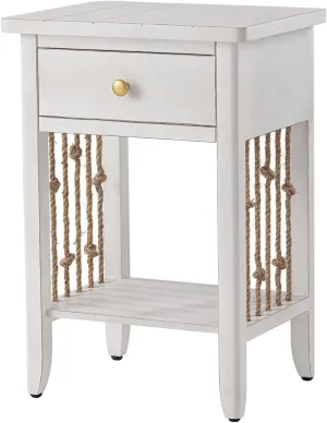 HOMPUS Nightstand with Drawer White Bedside Table with Storage Shelf MDF Board Wooden Small End Table Living Room Vintage Hemp Rope Accent Furniture for Bedroom(White, 1 Drawer&1 Tier Shelf)