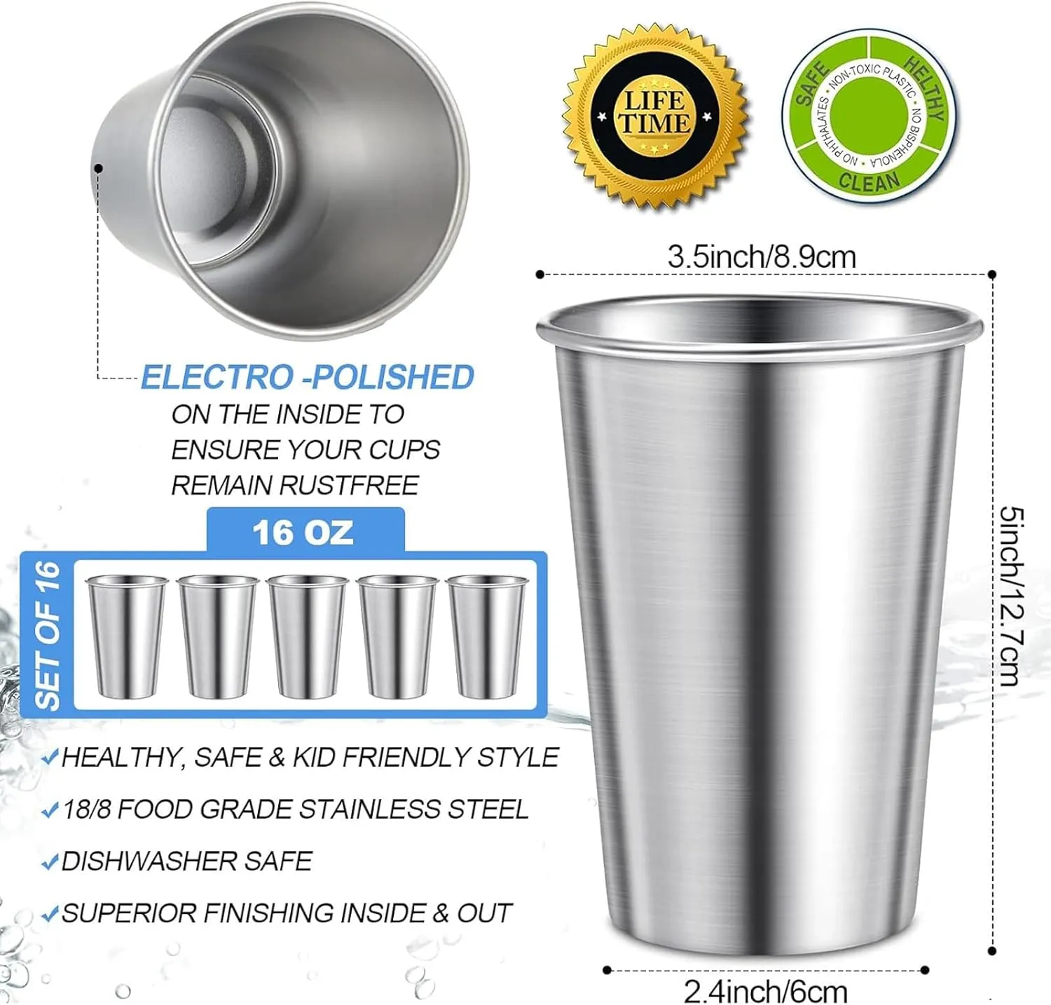 Honeydak 12 Pack Stainless Steel Cups 16 oz Metal Camping Cups Stackable Stainless Steel Pint Tumblers Shatterproof Drinking Glasses for Adults Travel, Outdoor, Camping, Everyday