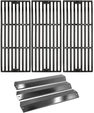 Hongso Grill Parts for Chargriller 5050, 5650, 3001, 3030, 5072, 3008, 4000, 5252, 5050 Grill Models, Porcelain Steel Heat Plate,Polish Porcelain cast Iron grates.
