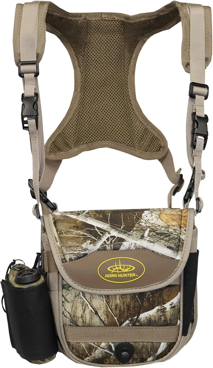 Horn Hunter Bino Hub - Hunting Adjustable Binocular Straps Harness Chest Pack with Range Wrap & Range Lock Included for Bow Hunting, Large, Camo