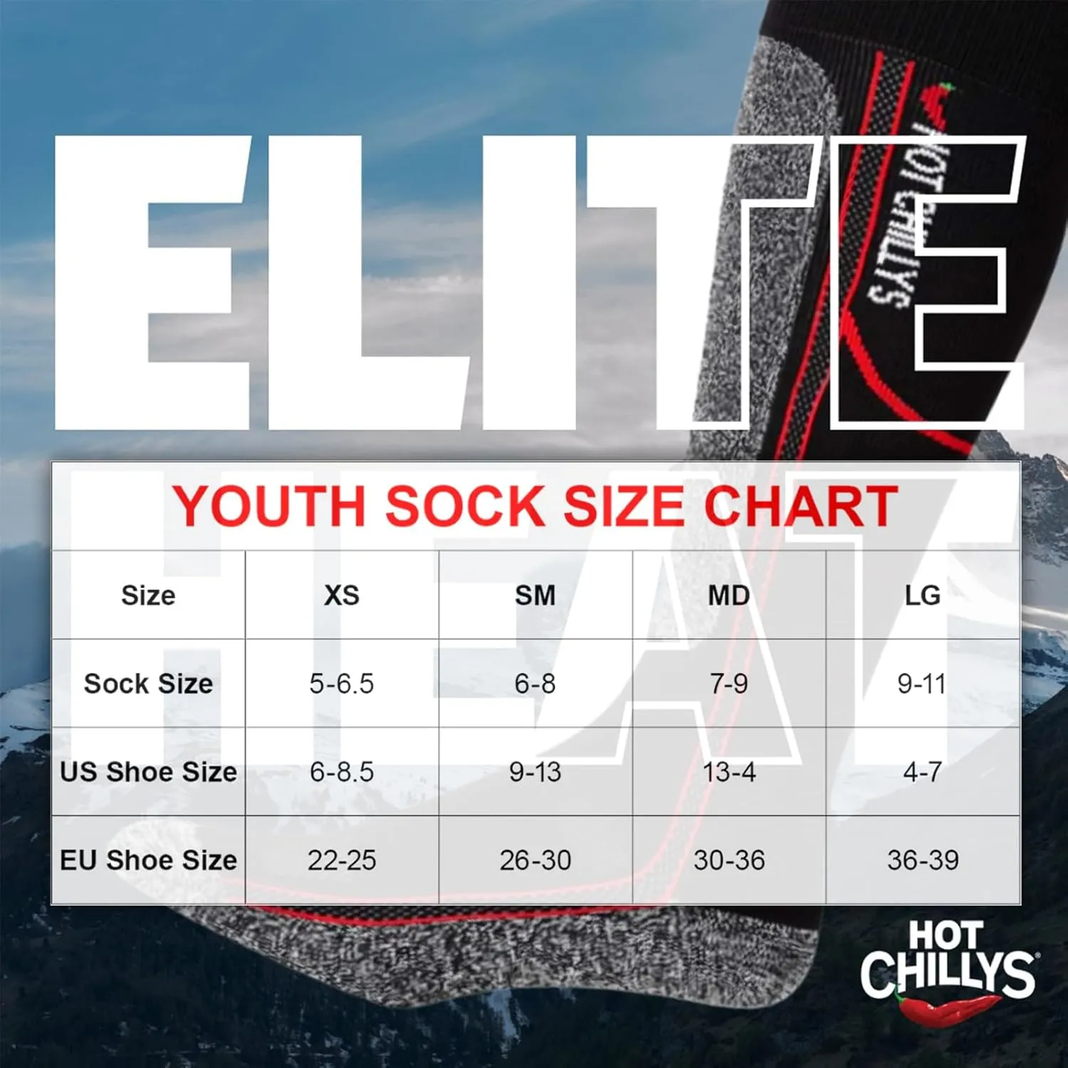 Hot Chillys Youth Elite Heat Mid Volume Socks | Lightweight Thermal Socks for Winter Sports, Hiking, and Outdoor Activities