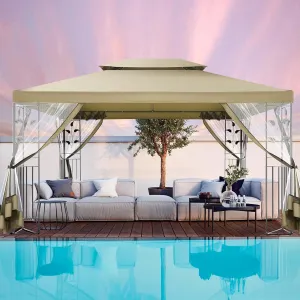 HOTEEL 10x13 Gazebo on Clearance, Outdoor Gazebo Tent with Mosquito Netting and Ventilated Double Flat Roof, All Weather Easy Assembly for Patio, Backyard, Garden (2025 New Model)
