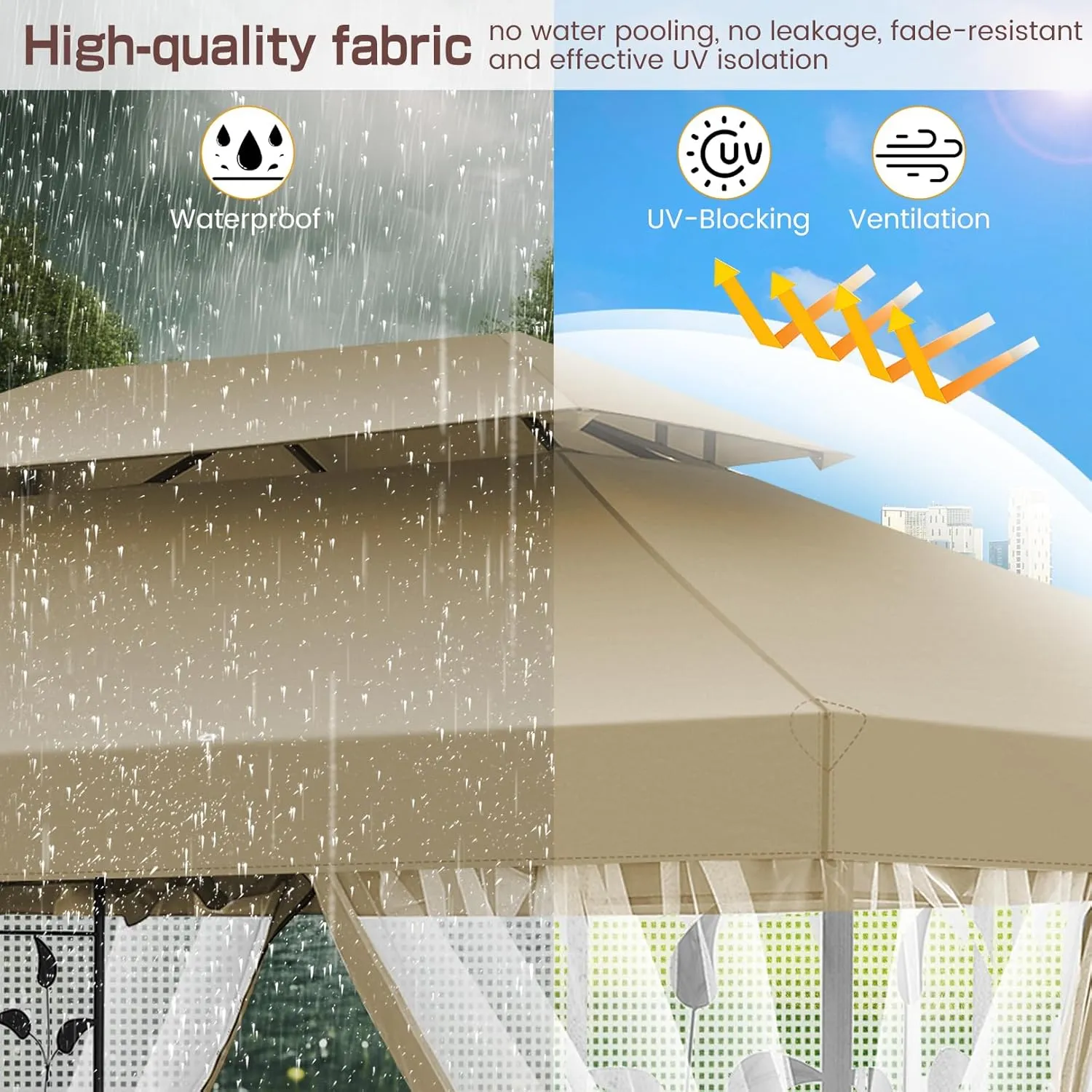 HOTEEL 10x13 Gazebo on Clearance, Outdoor Gazebo Tent with Mosquito Netting and Ventilated Double Flat Roof, All Weather Easy Assembly for Patio, Backyard, Garden (2025 New Model)