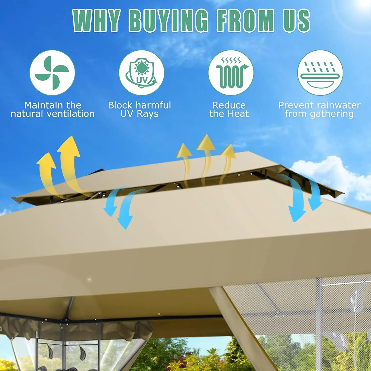 HOTEEL 10x13 Gazebo on Clearance, Outdoor Gazebo Tent with Mosquito Netting and Ventilated Double Flat Roof, All Weather Easy Assembly for Patio, Backyard, Garden (2025 New Model)