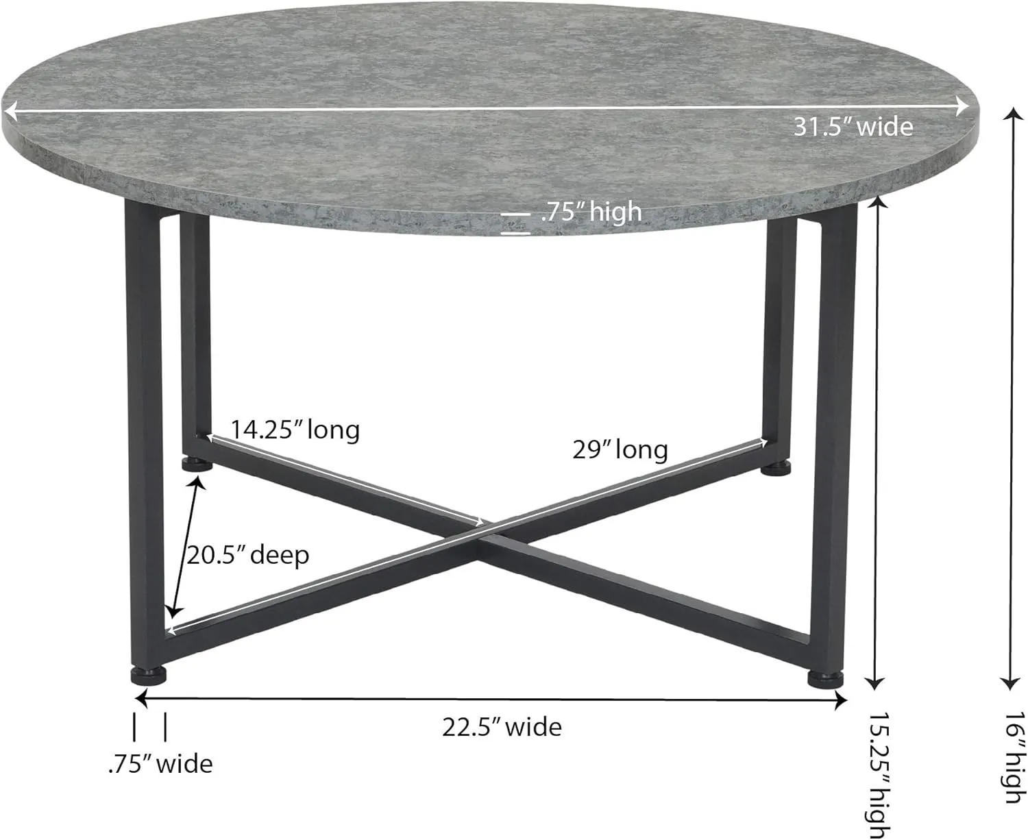 Household Essentials Round Gray Coffee Table, Grey Slate