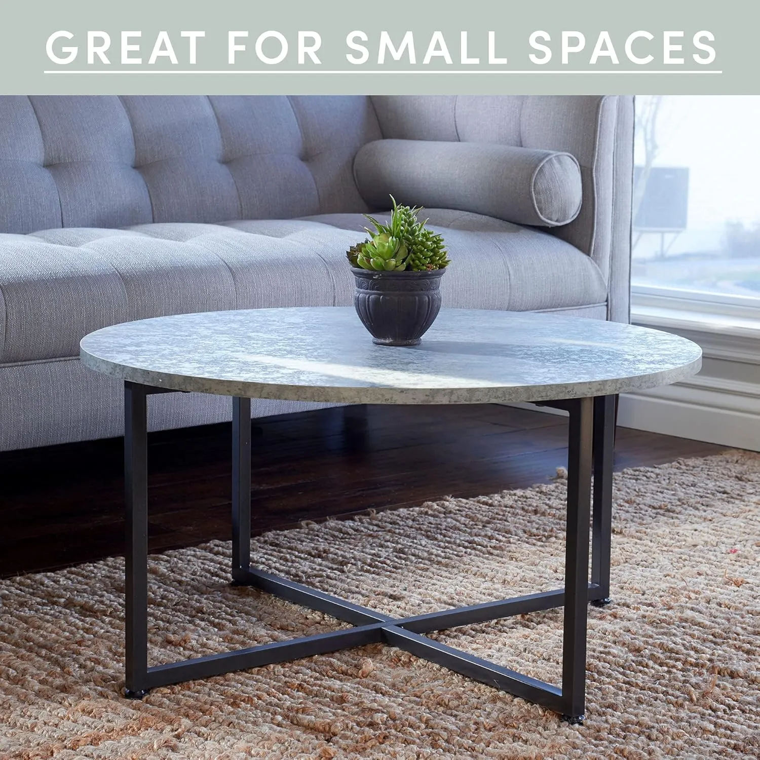 Household Essentials Round Gray Coffee Table, Grey Slate