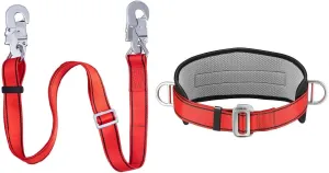 Hunting Safety Belt with Adjustable Lanyard, Safety Climbing Belt with Waist Pad and 2 D Rings, Safety Belt Kit Personal Portable Protective Equipment