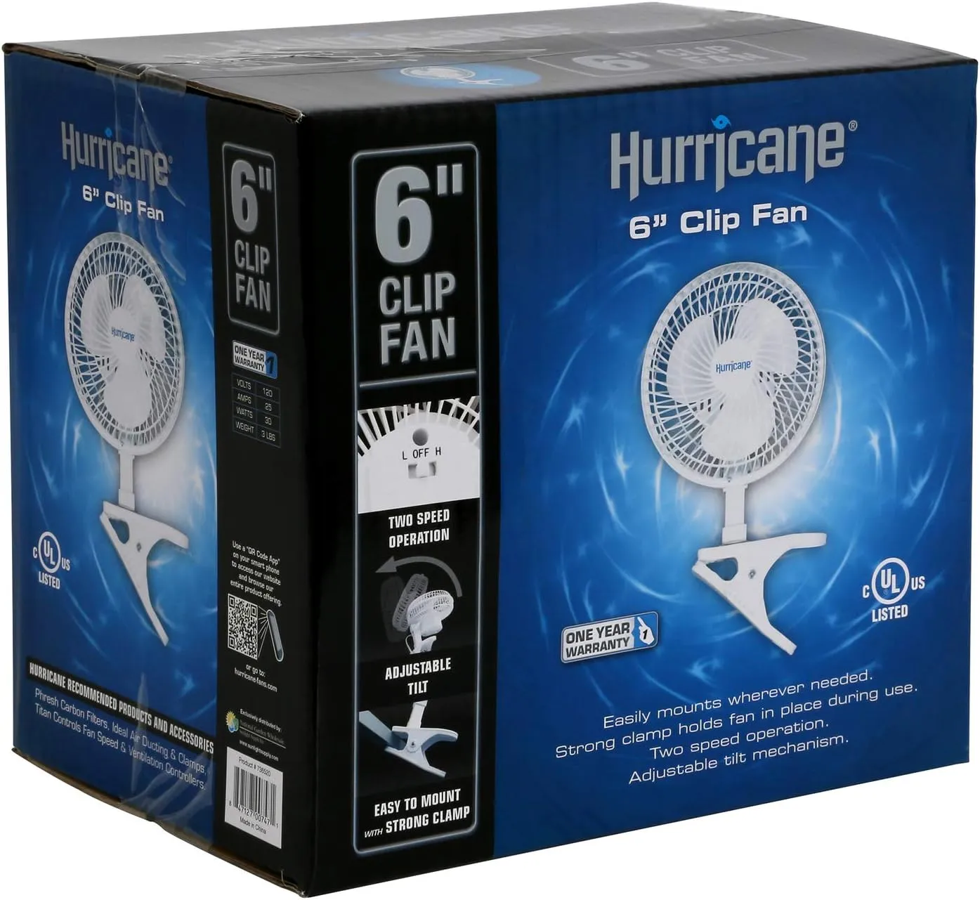 Hurricane Classic 6 Inch Clip Fan, 2 Speed Portable Desk Table Fan with Tilt, White