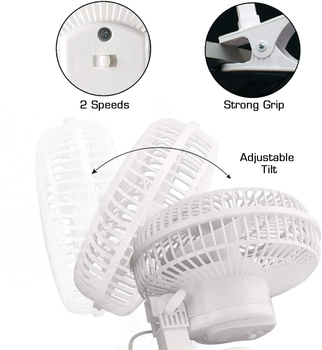 Hurricane Classic 6 Inch Clip Fan, 2 Speed Portable Desk Table Fan with Tilt, White