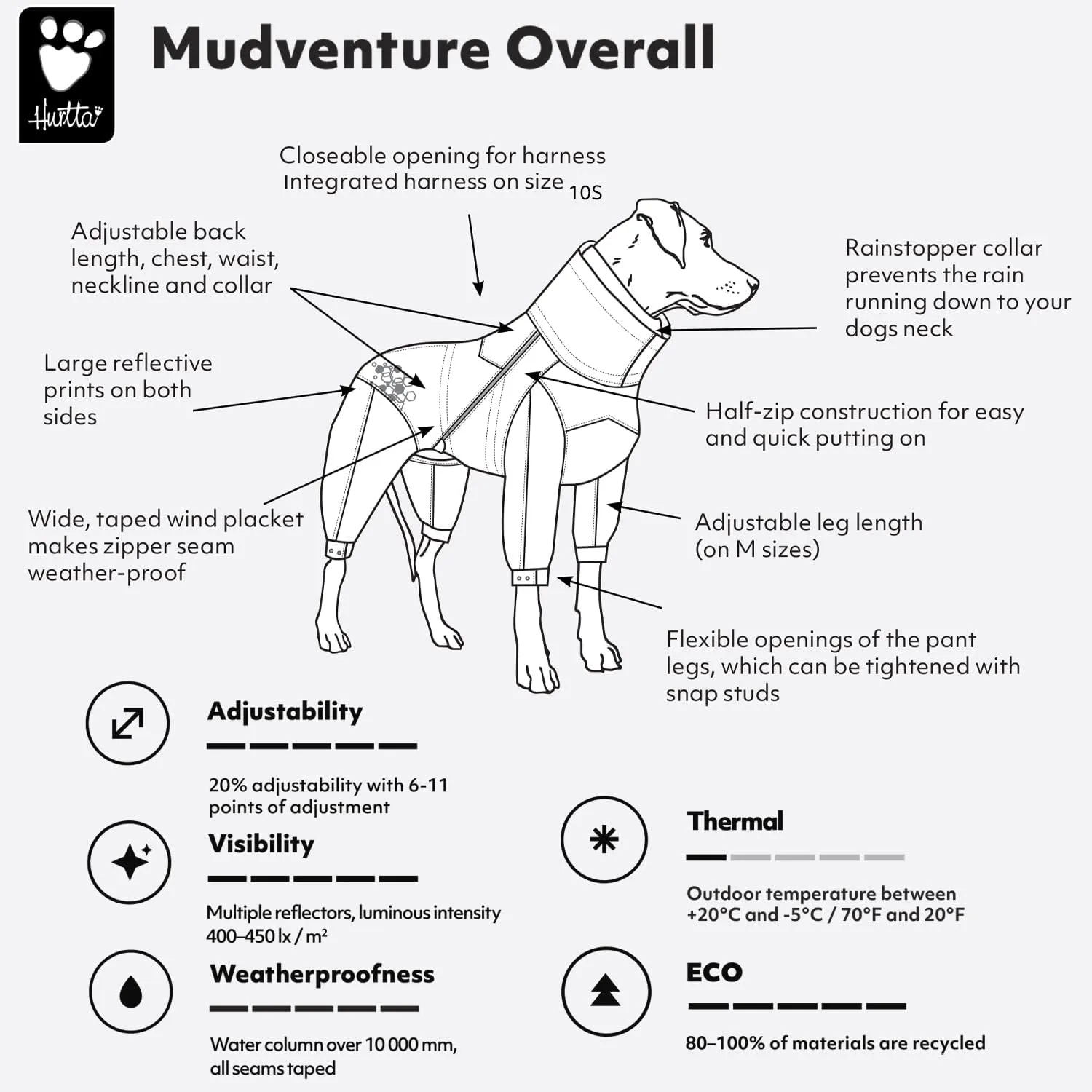 Hurtta Mudventure ECO Dog Overall, Cinnamon, 20M