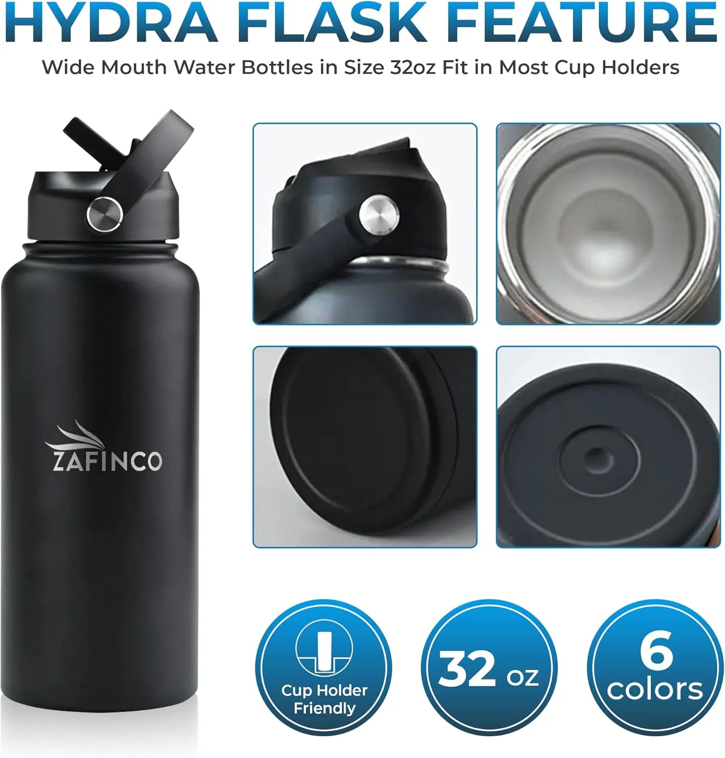 HYDRA FLASK Double Walled Insulated Water Bottle with Straw - 32 oz BPA Free Stainless Steel Water Bottle with Leak Proof Lid for Gym, Sports, Travel, & School, Keep Cold for 24H & Hot for 12H