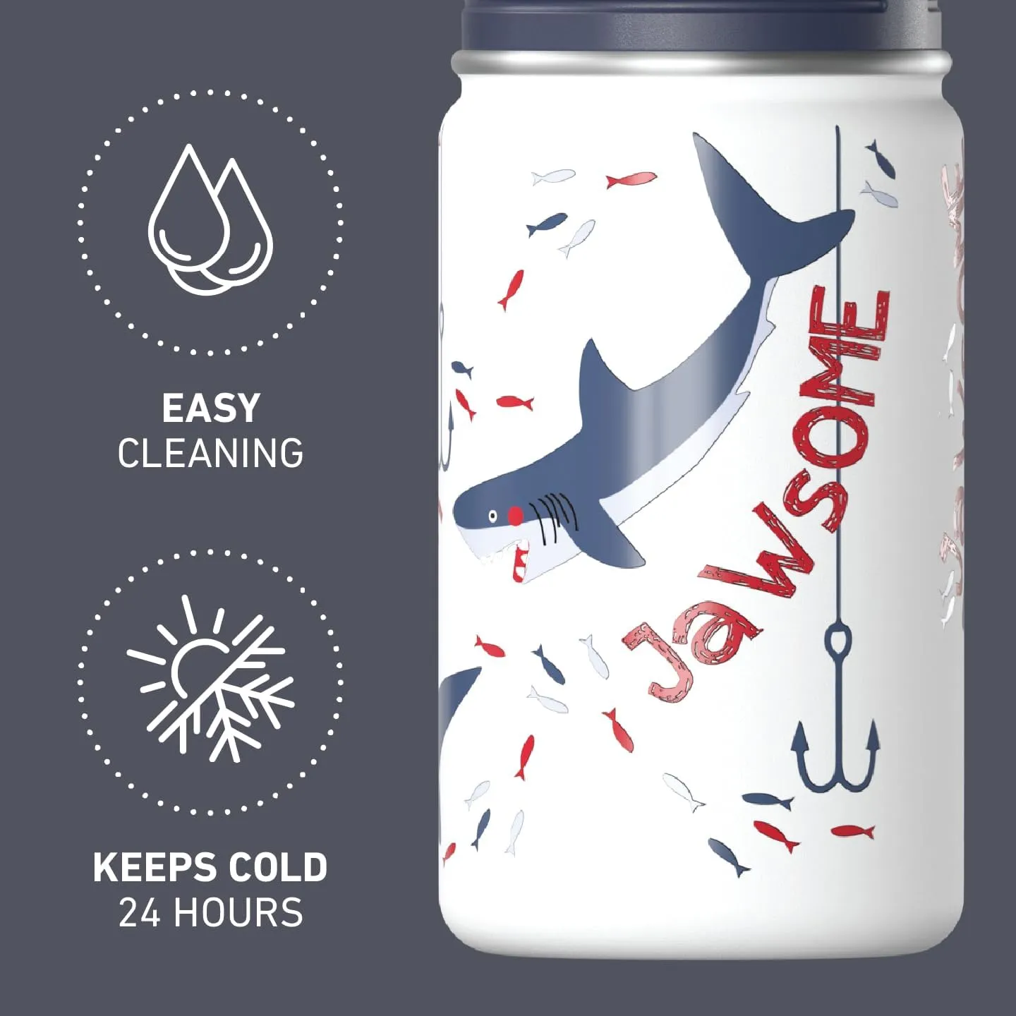 Hydrapeak Mini 14oz Fun Sticker Print Water Bottle with Straw Lid, Stainless Steel Double Wall Insulated Water Bottle, Leak-Proof and Spill-Proof Water Bottle, Jaw