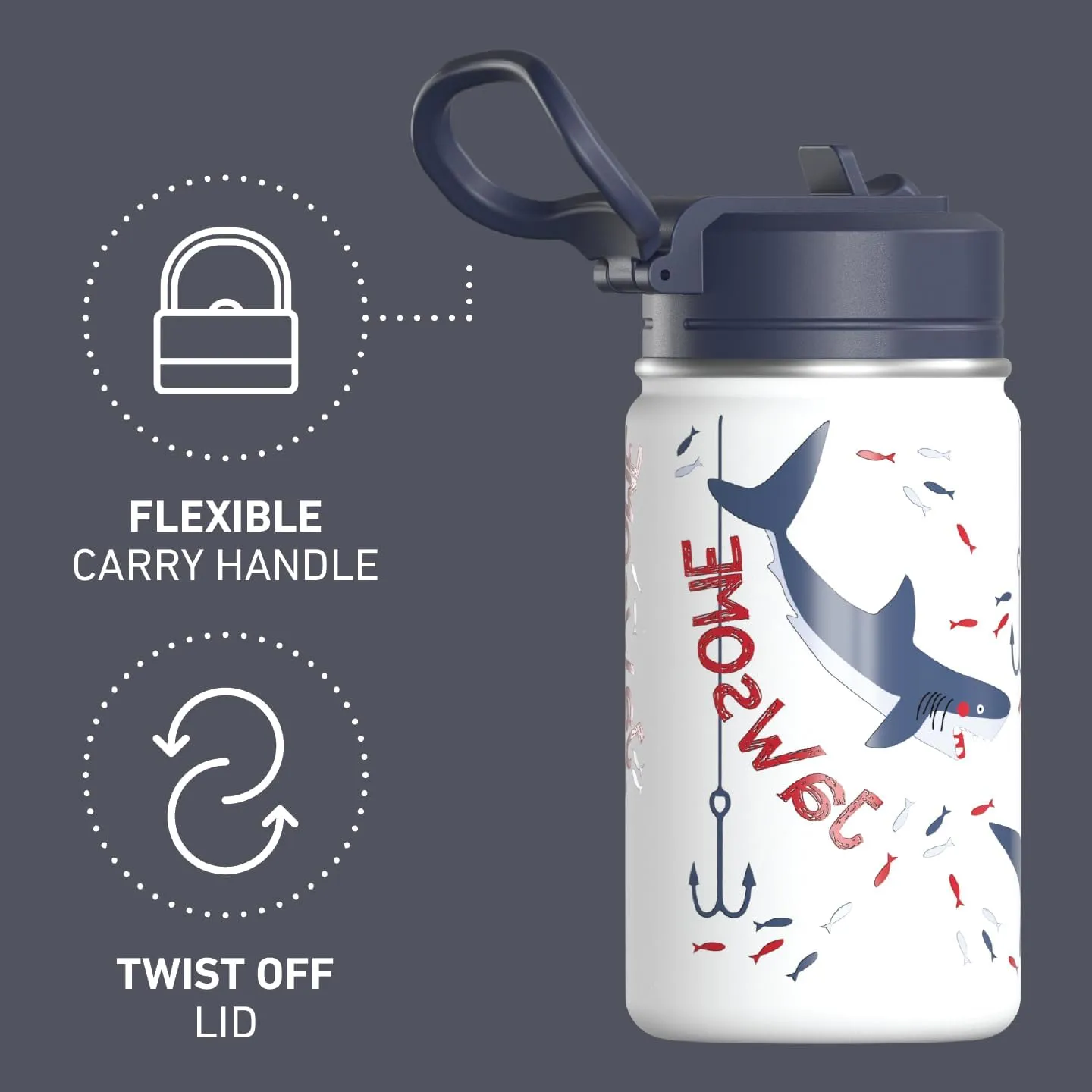 Hydrapeak Mini 14oz Fun Sticker Print Water Bottle with Straw Lid, Stainless Steel Double Wall Insulated Water Bottle, Leak-Proof and Spill-Proof Water Bottle, Jaw