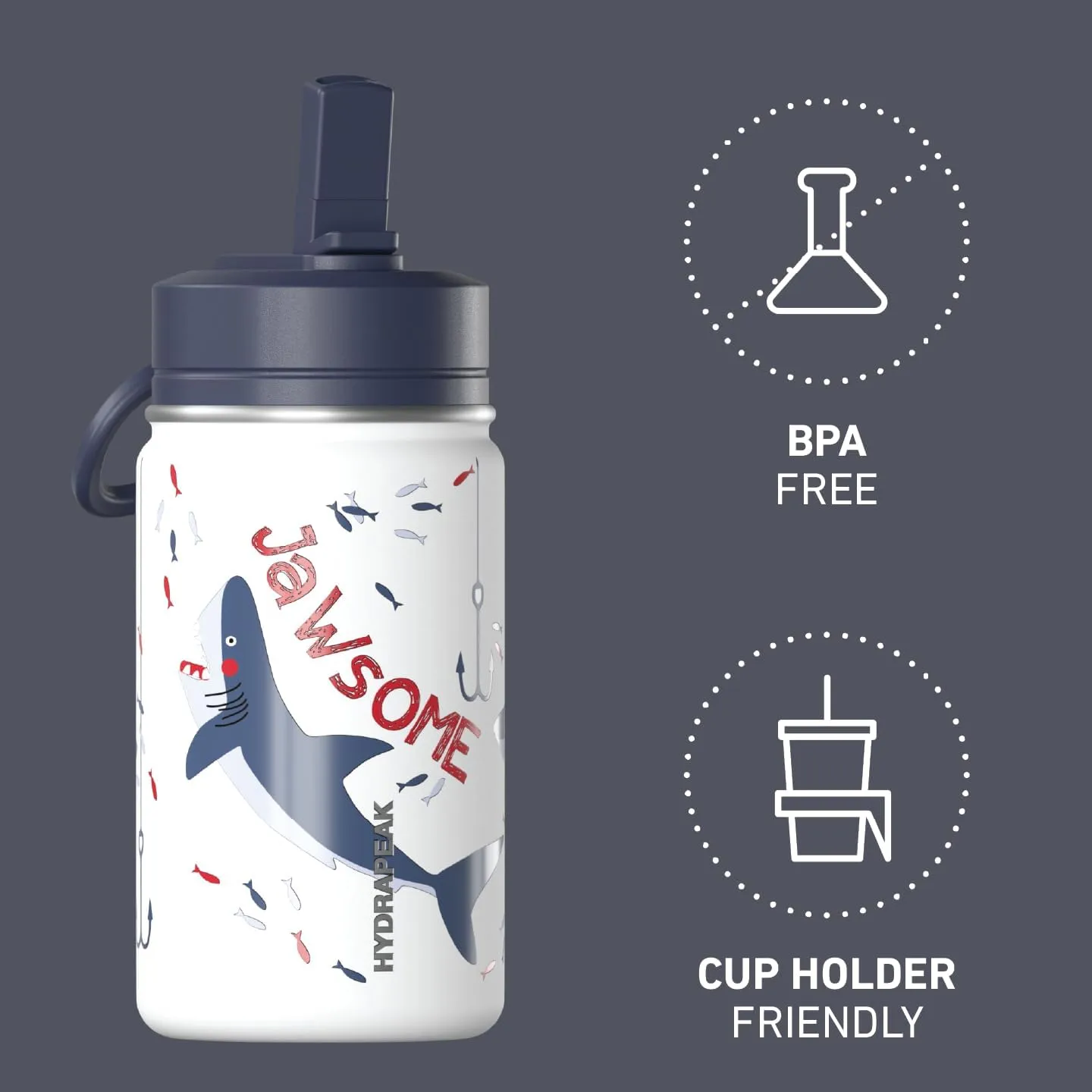 Hydrapeak Mini 14oz Fun Sticker Print Water Bottle with Straw Lid, Stainless Steel Double Wall Insulated Water Bottle, Leak-Proof and Spill-Proof Water Bottle, Jaw