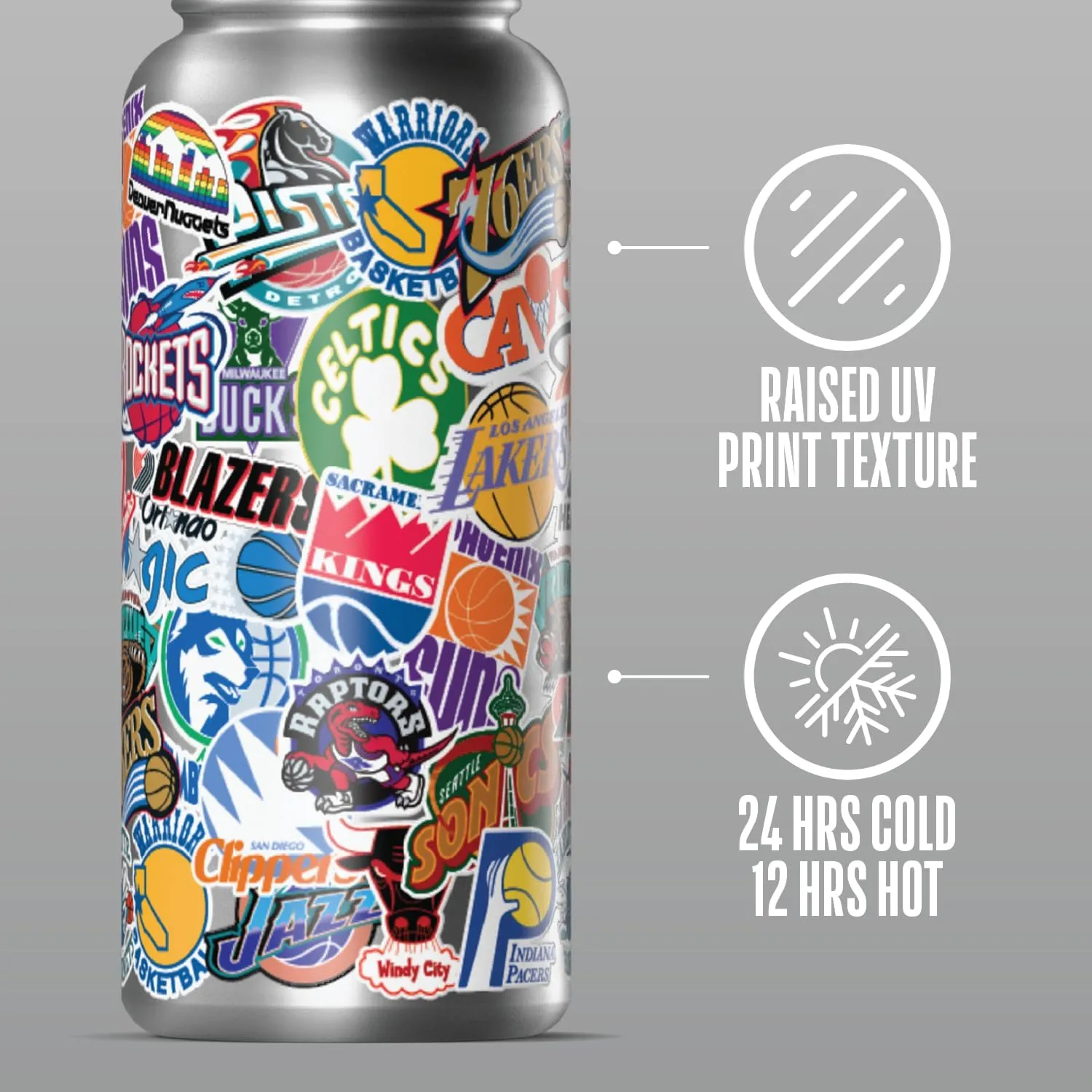 Hydrapeak x NBA Officially Licensed All Team Hardwood Classics Sticker Print 32 oz Insulated Water Bottle with Straw Lid and Handle (Hardwood Classics)