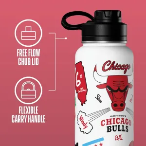 Hydrapeak x NBA Officially Licensed Chicago Bulls 32oz Active Water Bottle Chug Lid Stainless Steel Reusable Double Wall Celebrating The City Of Chicago