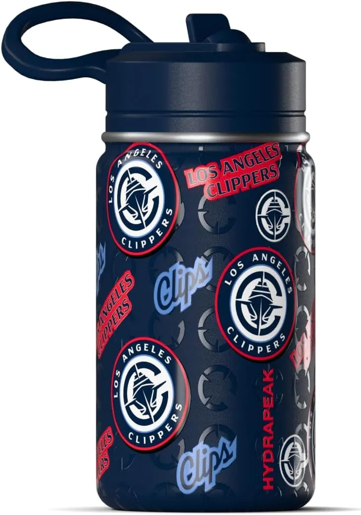 Hydrapeak x NBA Officially Licensed Los Angeles Clippers 14oz Mini Kids Water Bottle with Straw Lid and Handle Reusable Stainless Steel Double Wall Insulated Spill Proof Sports Gift for Boys Girls