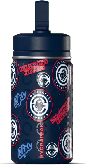 Hydrapeak x NBA Officially Licensed Los Angeles Clippers 14oz Mini Kids Water Bottle with Straw Lid and Handle Reusable Stainless Steel Double Wall Insulated Spill Proof Sports Gift for Boys Girls