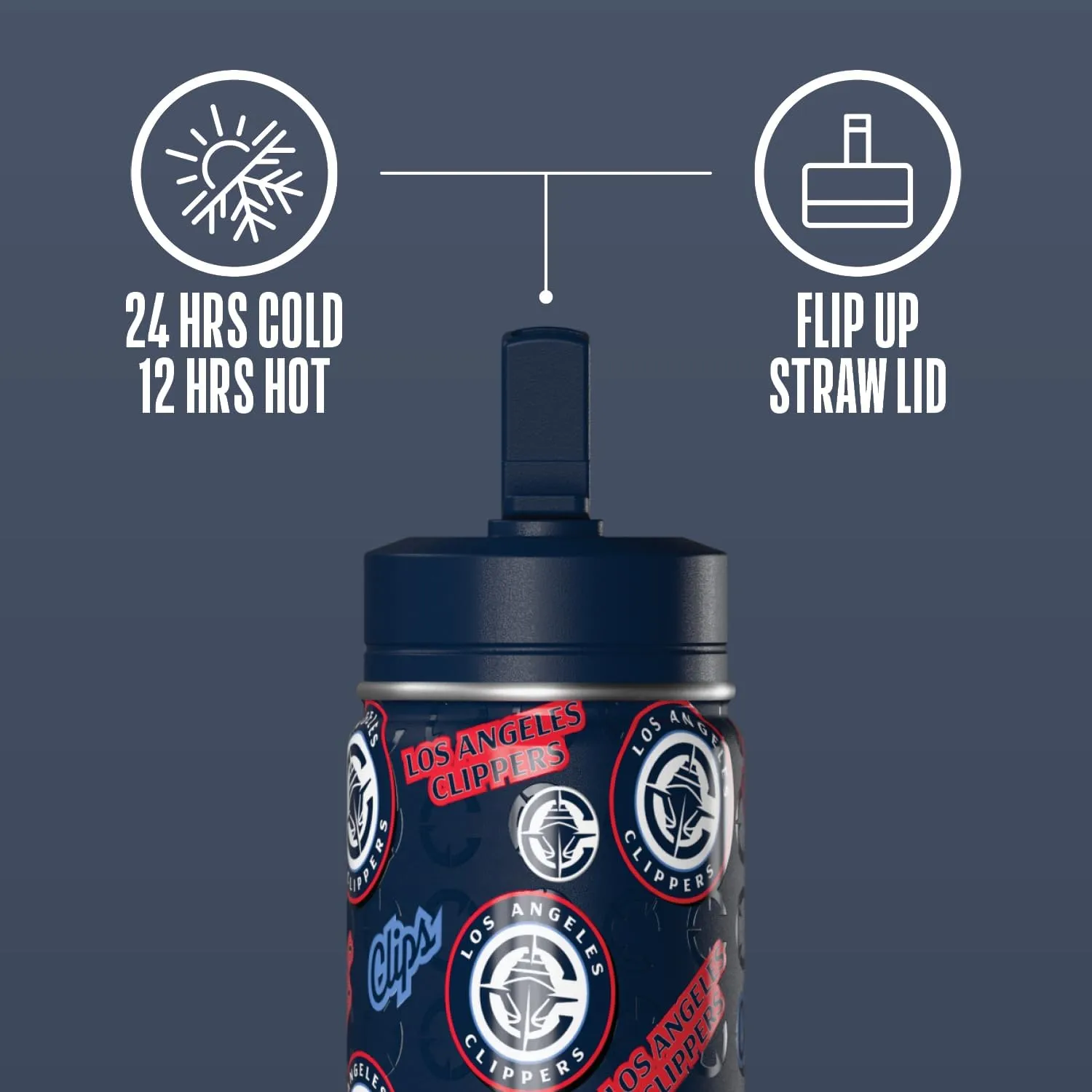 Hydrapeak x NBA Officially Licensed Los Angeles Clippers 14oz Mini Kids Water Bottle with Straw Lid and Handle Reusable Stainless Steel Double Wall Insulated Spill Proof Sports Gift for Boys Girls