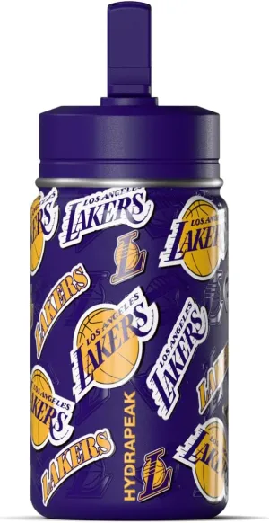 Hydrapeak x NBA Officially Licensed Los Angeles Lakers 14oz Mini Kids Water Bottle with Straw Lid and Handle Reusable Stainless Steel Double Wall Insulated Spill Proof Sports Gift for Boys Girls
