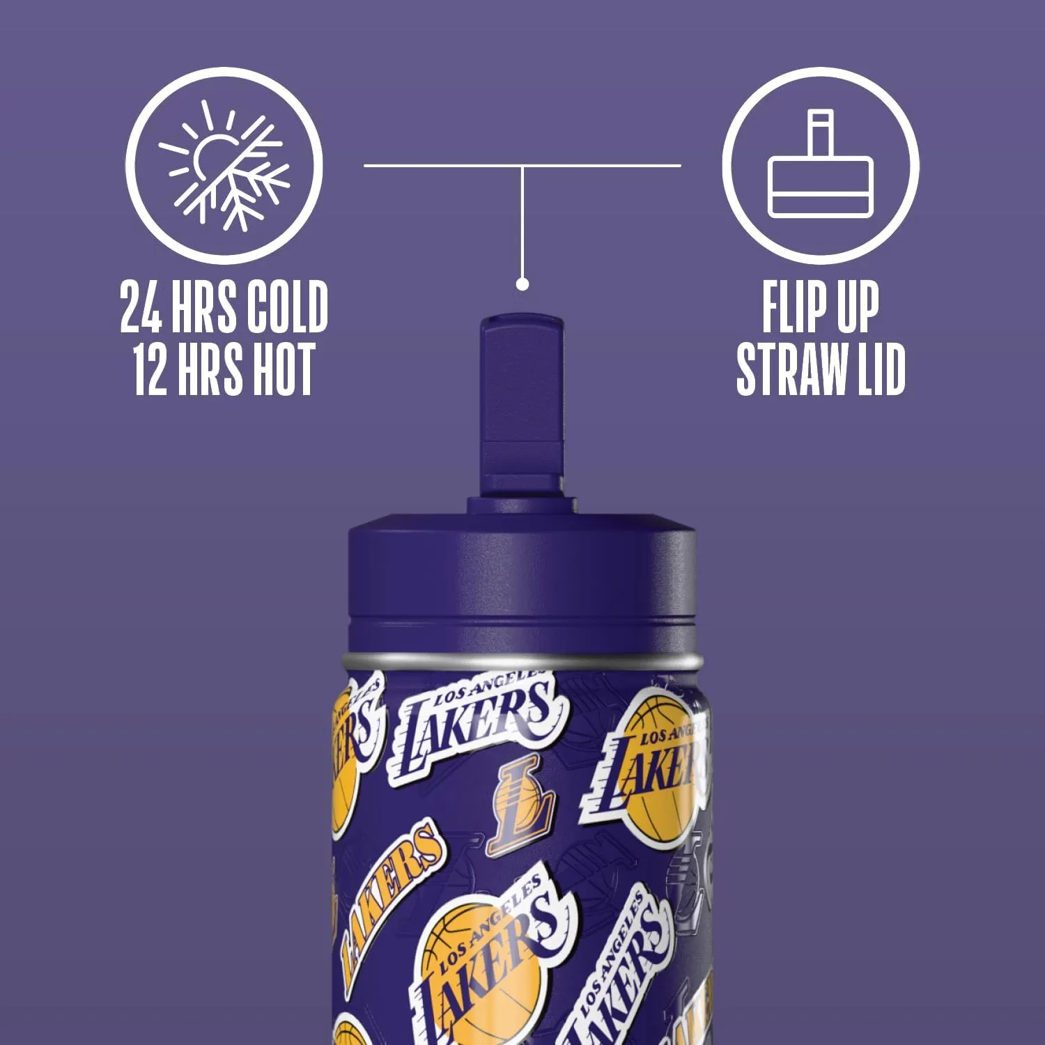 Hydrapeak x NBA Officially Licensed Los Angeles Lakers 14oz Mini Kids Water Bottle with Straw Lid and Handle Reusable Stainless Steel Double Wall Insulated Spill Proof Sports Gift for Boys Girls