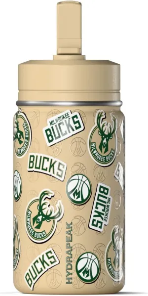 Hydrapeak x NBA Officially Licensed Milwaukee Bucks 14oz Mini Kids Water Bottle with Straw Lid and Handle Reusable Stainless Steel Double Wall Insulated Spill Proof Sports Gift for Boys Girls