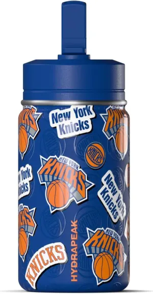 Hydrapeak x NBA Officially Licensed New York Knicks 14oz Mini Kids Water Bottle with Straw Lid and Handle Reusable Stainless Steel Double Wall Insulated Spill Proof Sports Gift for Boys Girls