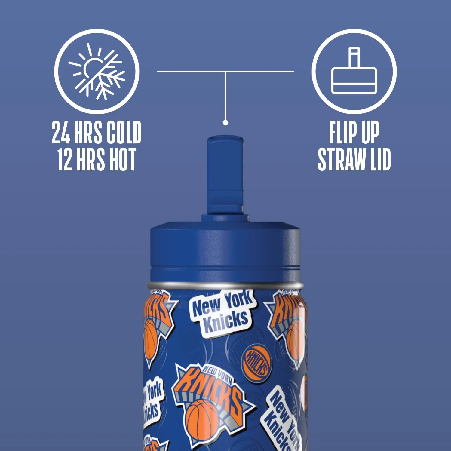 Hydrapeak x NBA Officially Licensed New York Knicks 14oz Mini Kids Water Bottle with Straw Lid and Handle Reusable Stainless Steel Double Wall Insulated Spill Proof Sports Gift for Boys Girls