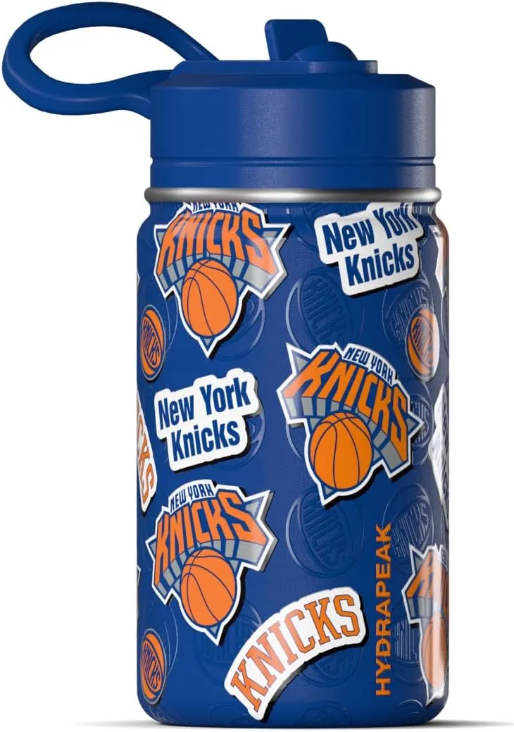 Hydrapeak x NBA Officially Licensed New York Knicks 14oz Mini Kids Water Bottle with Straw Lid and Handle Reusable Stainless Steel Double Wall Insulated Spill Proof Sports Gift for Boys Girls