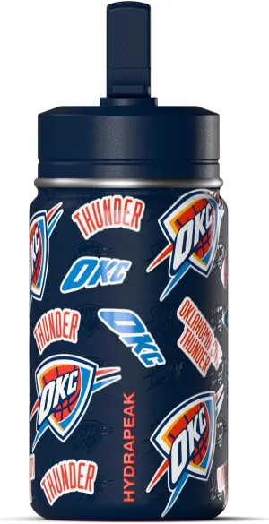 Hydrapeak x NBA Officially Licensed Oklahoma City Thunder 14oz Mini Kids Water Bottle with Straw Lid and Handle Reusable Stainless Steel Double Wall Insulated Spill Proof Sports Gift for Boys Girls