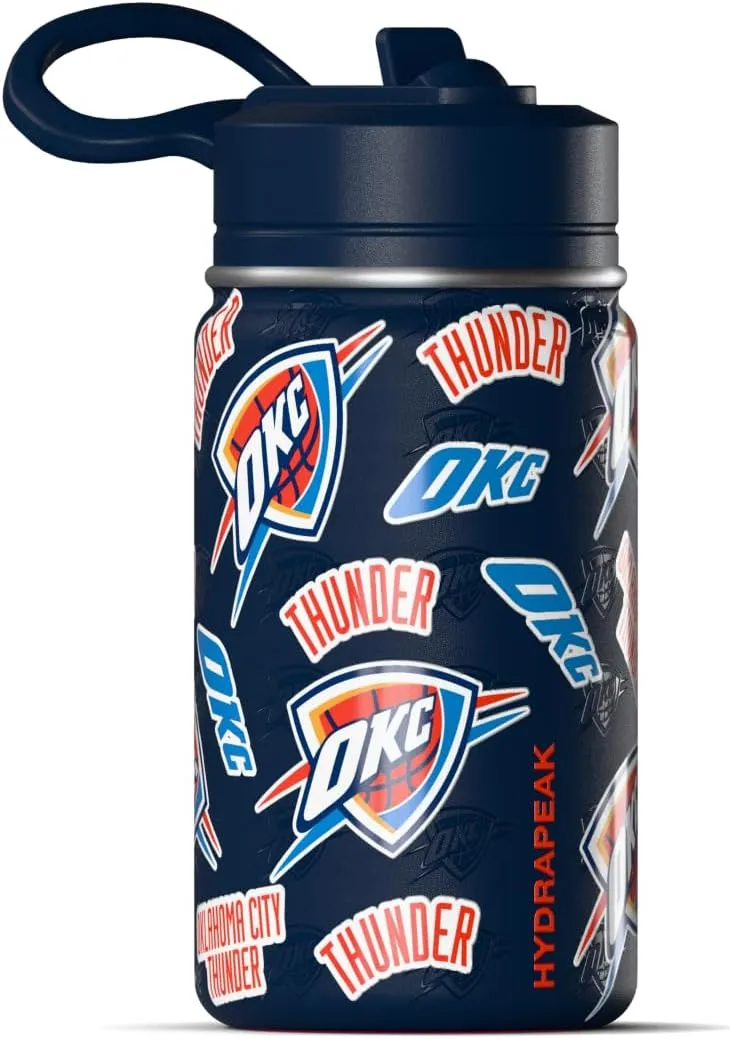 Hydrapeak x NBA Officially Licensed Oklahoma City Thunder 14oz Mini Kids Water Bottle with Straw Lid and Handle Reusable Stainless Steel Double Wall Insulated Spill Proof Sports Gift for Boys Girls