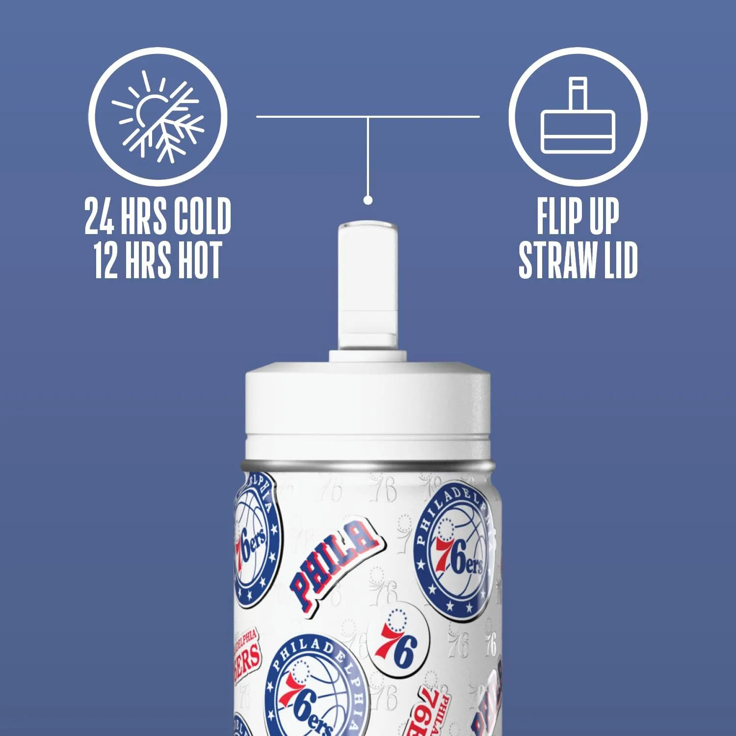 Hydrapeak x NBA Officially Licensed Philadelphia 76ers 14oz Mini Kids Water Bottle with Straw Lid and Handle Reusable Stainless Steel Double Wall Insulated Spill Proof Sports Gift for Boys Girls