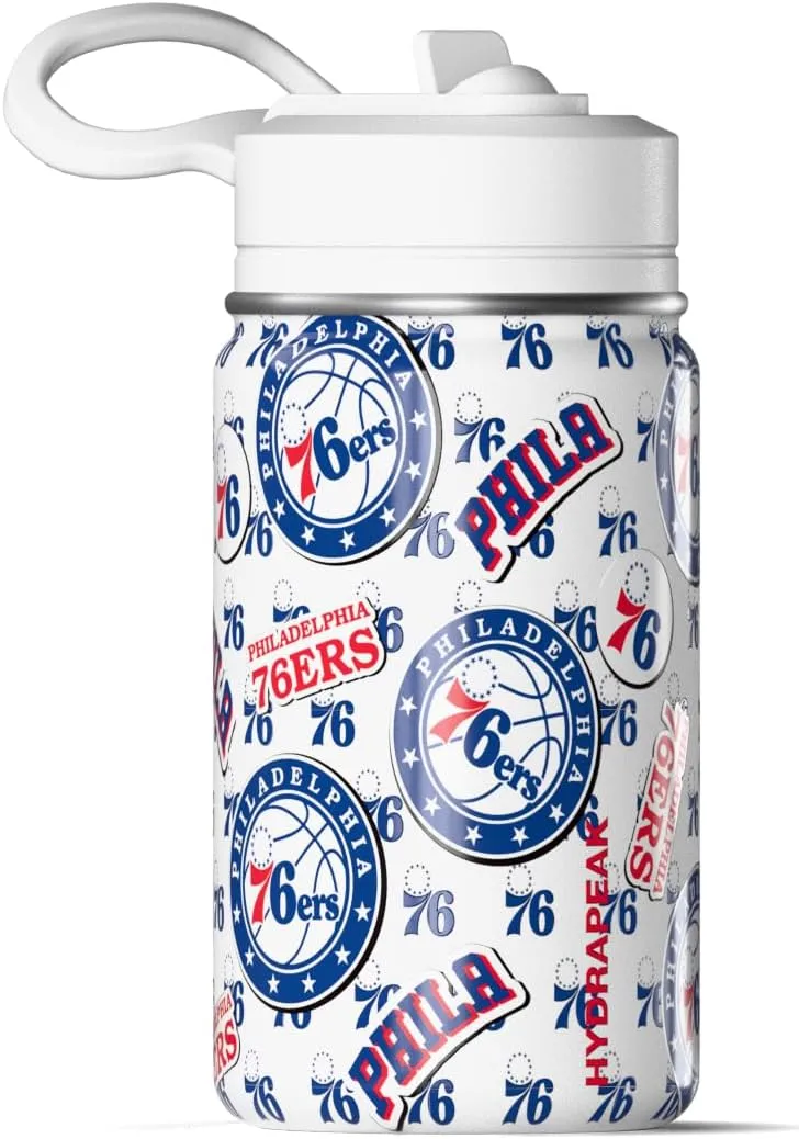 Hydrapeak x NBA Officially Licensed Philadelphia 76ers 14oz Mini Kids Water Bottle with Straw Lid and Handle Reusable Stainless Steel Double Wall Insulated Spill Proof Sports Gift for Boys Girls