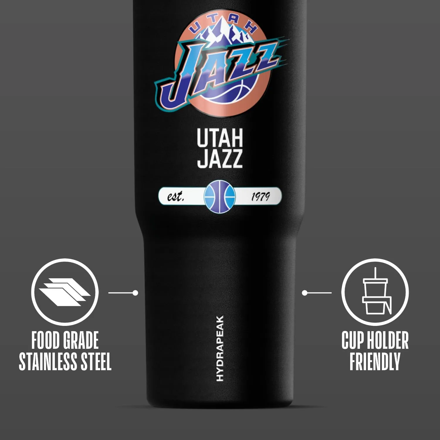 Hydrapeak x NBA Officially Licensed Utah Jazz 32 oz Nomad Tumbler with Handle and Straw Lid, Leakproof Stainless Steel Water Bottle