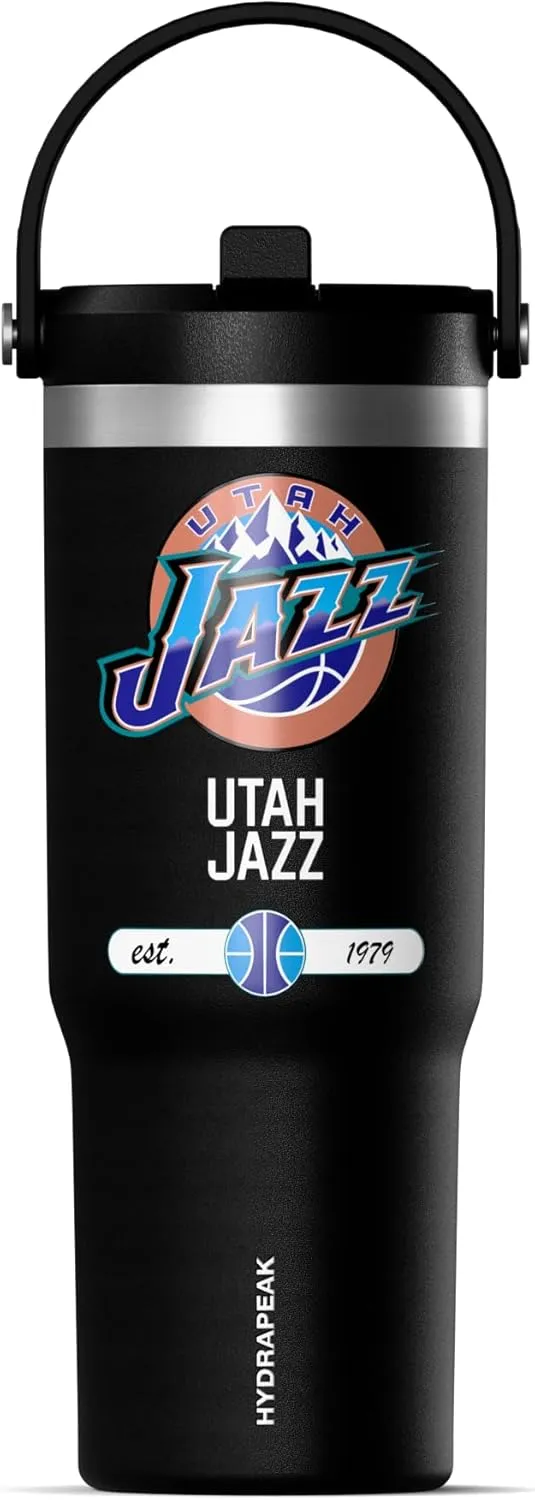 Hydrapeak x NBA Officially Licensed Utah Jazz 32 oz Nomad Tumbler with Handle and Straw Lid, Leakproof Stainless Steel Water Bottle
