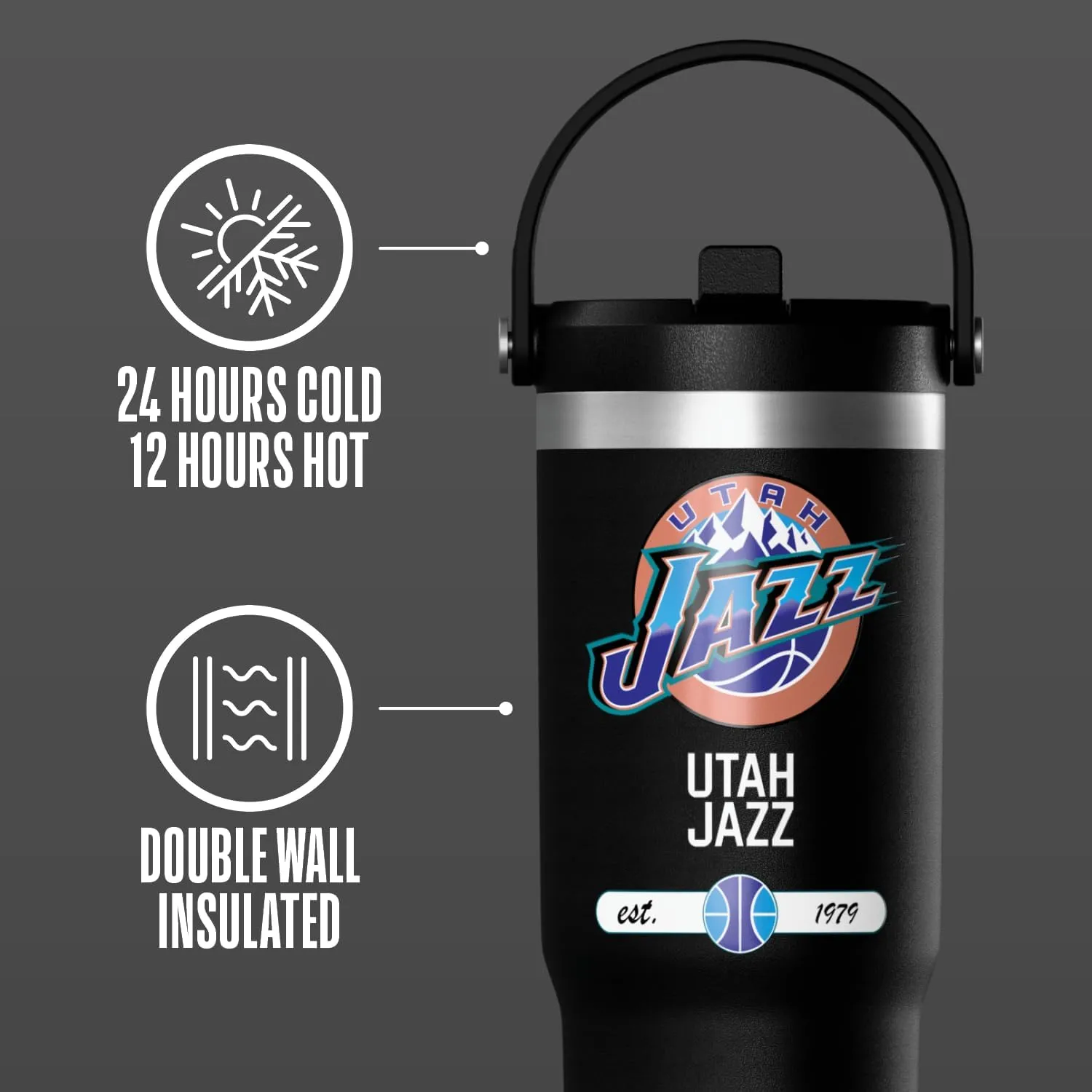 Hydrapeak x NBA Officially Licensed Utah Jazz 32 oz Nomad Tumbler with Handle and Straw Lid, Leakproof Stainless Steel Water Bottle