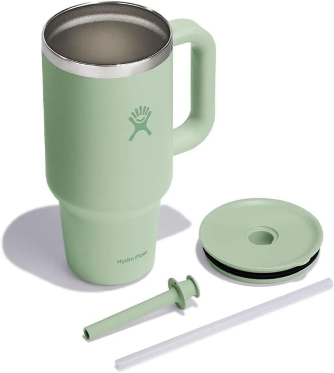 Hydro Flask 32 Oz Travel Tumbler with Handle, Lid and Straw - Insulated Stainless Steel in 32 Oz Aloe Green