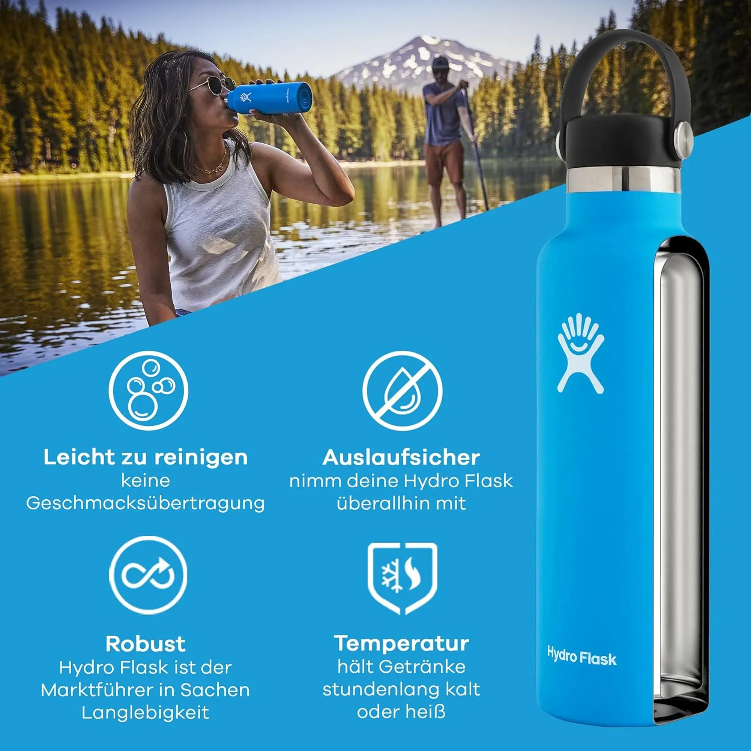 Hydro Flask - Water Bottle 621 ml (21 oz) - Refill for Good Edition - Stainless Steel & Vacuum Insulated - Standard Mouth with Leak Proof Flex Cap - Whitecap