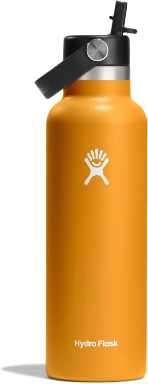 Hydro Flask - Water Bottle 621 ml (21 oz) - Vacuum Insulated Stainless Steel Water Bottle with Flex Straw Cap - BPA-Free - Standard Mouth - Fossil