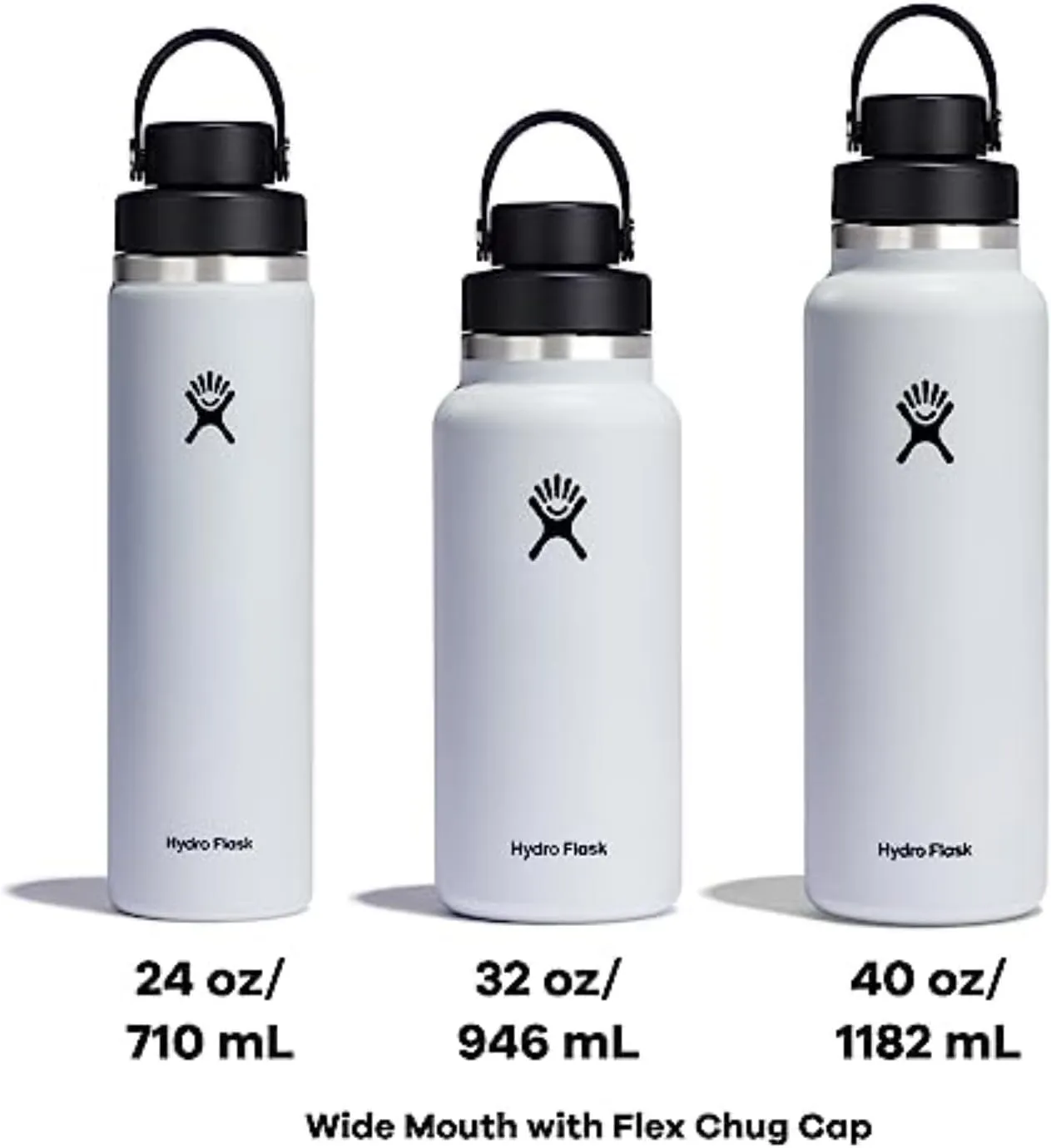 HYDRO FLASK Wide Mouth Chug Cap vacuum insulated stainless steel water bottle with leakproof closeable lid for cold water drinks, sports, travel, car and school