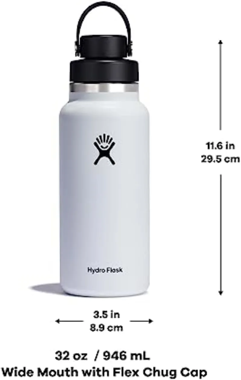 HYDRO FLASK Wide Mouth Chug Cap vacuum insulated stainless steel water bottle with leakproof closeable lid for cold water drinks, sports, travel, car and school